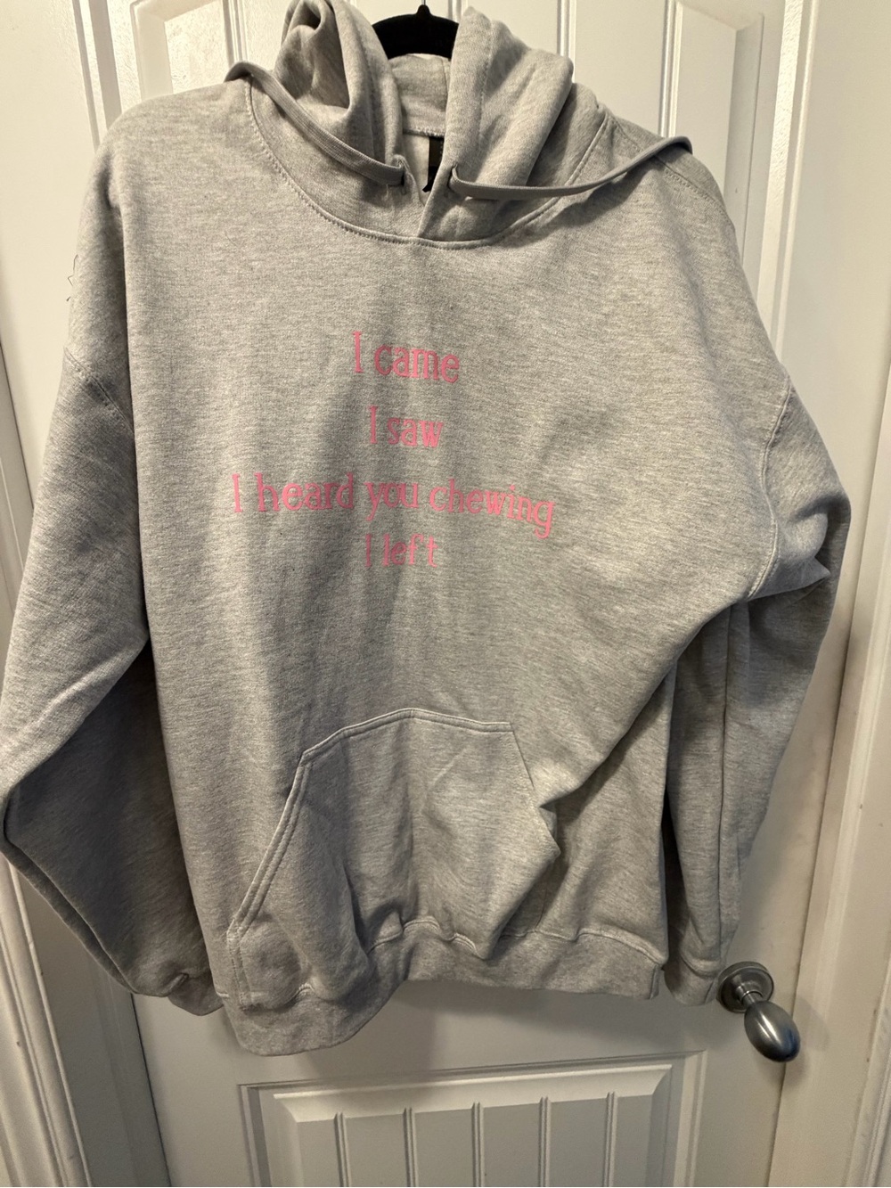 Gildan Gray Hoodie with Pink Text Graphic